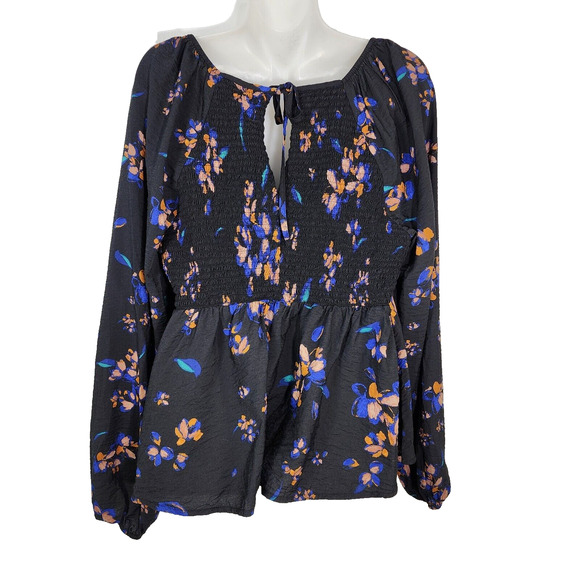 Ava And Viv Womens Top Size X Floral Sweetheart Neck Peplum Puff Sleeve Smocked - Picture 2 of 11